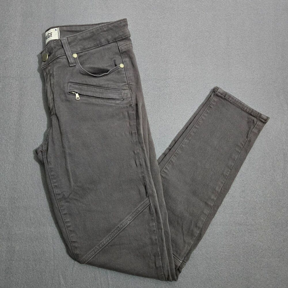 Paige Women 28 Stone Gray Zipper Accent Double Knee Skinny Jeans
